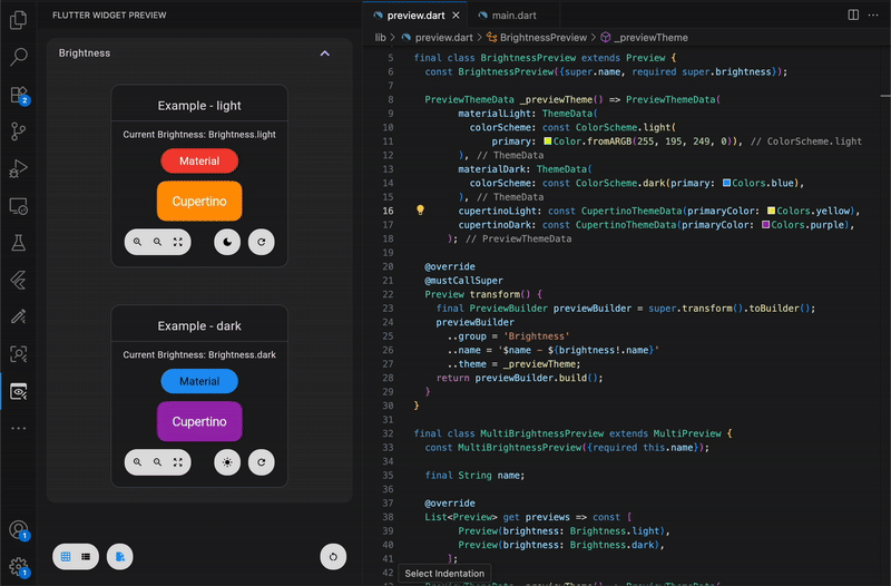 在 IDE 中使用时,小部件预览环境默认会根据当前选中的源文件来过滤显示的预览